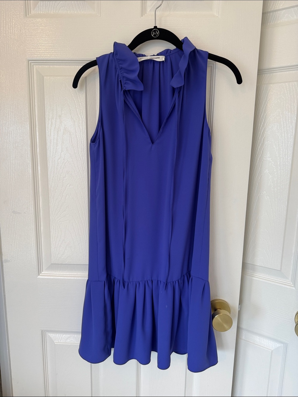 Amanda Uprichard Sleeveless Ruffle Neck Mini Dress in Royal Blue